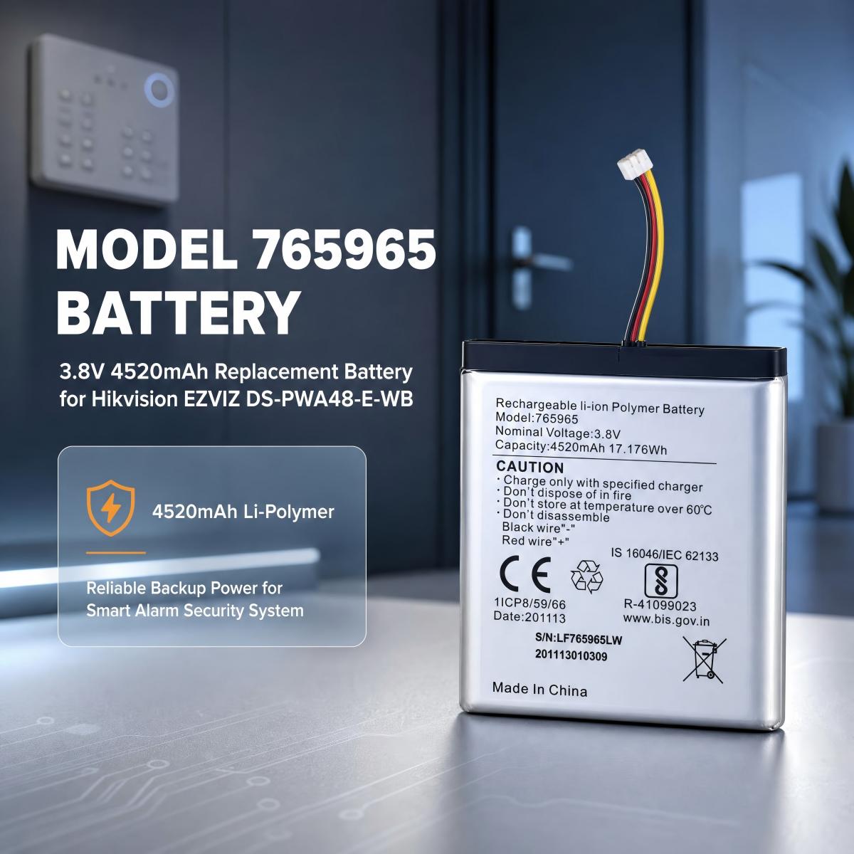 Home Security Battery Replacement - 765965 4520mAh Li-Polymer Replacement Battery For